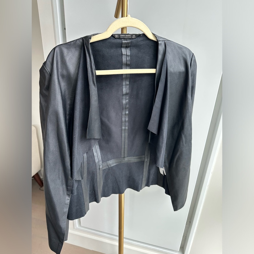 Zara Black Faux Leather Jacket Size S
